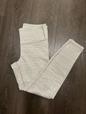 Athleta Striped Ribbed Leggings - Cream and Light Tan